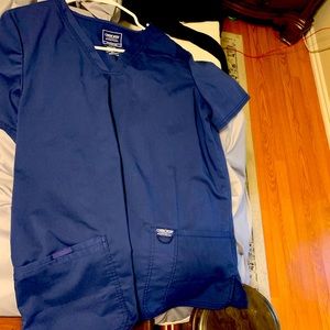 Cherokee Navy scrub sets (6).  Size L top, Petite L bottoms.